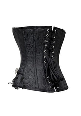 Black Brocade Antique Buckles Clasps Gothic Costume Waist Training Bustier Overbust Corset Top